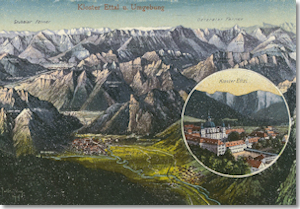 Kloster Ettal und Umgebung, Postkarte von Eugen Felle, 1919 (Digitalbild: Haus der Bayerischen Geschichte, Augsburg)